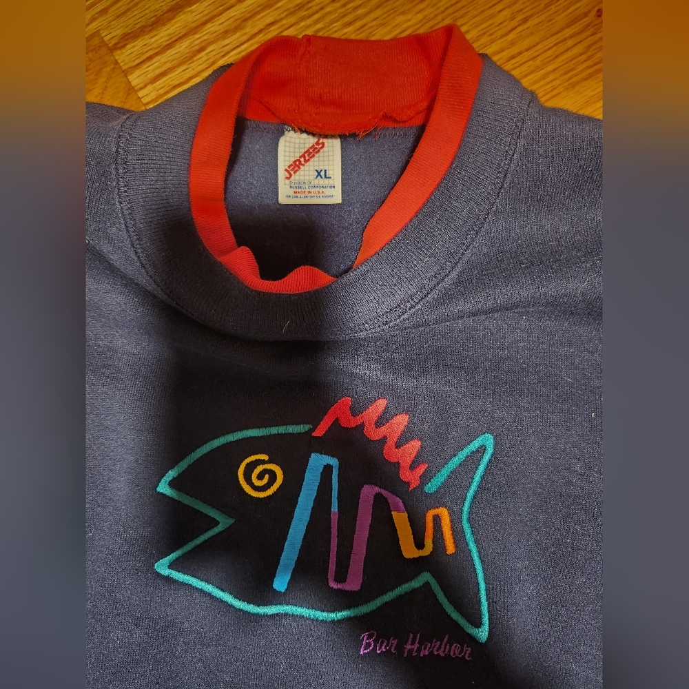 Vtg Bar Harbor Red And Navy Blue Turtleneck Crewneck Sweatshirt Xl - Picture 2 of 9